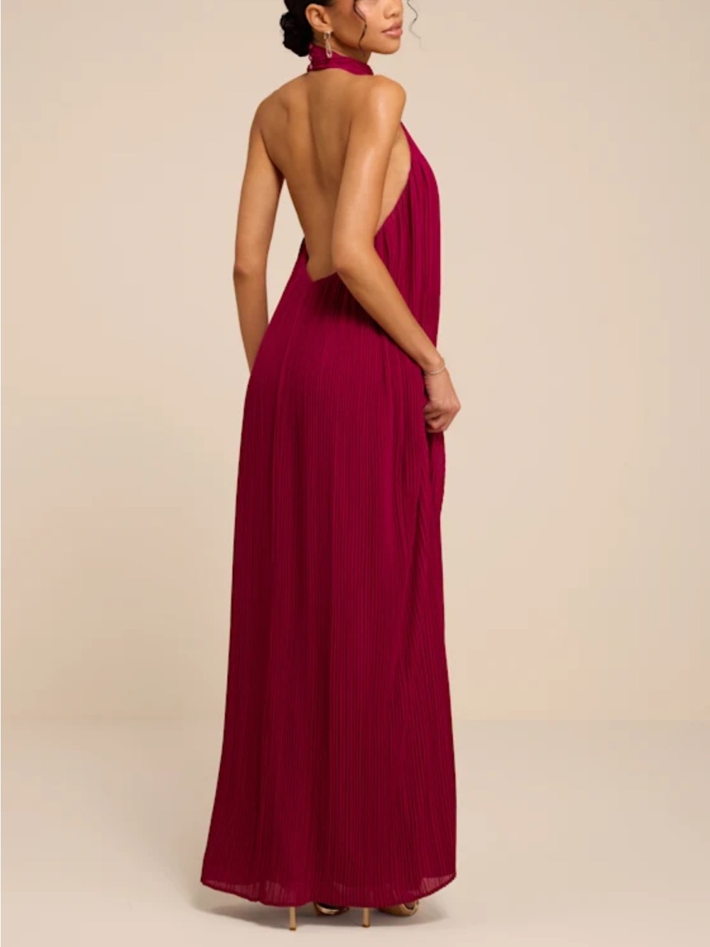 Halter Neck Maxi Dress - Raspberry Red - Picture 3 of 4
